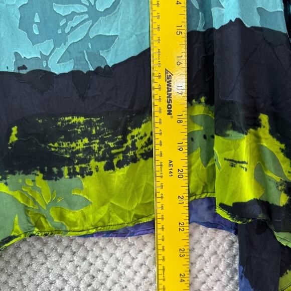 Chicos Design Top ML Blue Silk Burn Out Sheer Floral Boat Neck Shawl Pullover - Picture 12 of 13